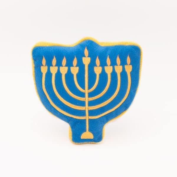 ZippyPaws Hanukkah Squeakie Pattiez Dog Toy, Menorah - Interactive Plush Squeaky Toy for Small & Medium Dogs & Puppies, Stuffed Jewish Holiday Dog Toy Gifts