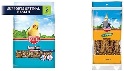 Kaytee Forti-Diet Pro Health Cockatiel Pet Bird Food, 5 Pound Spray Millet Treat for Pet Birds, 7 Ounce Bundle