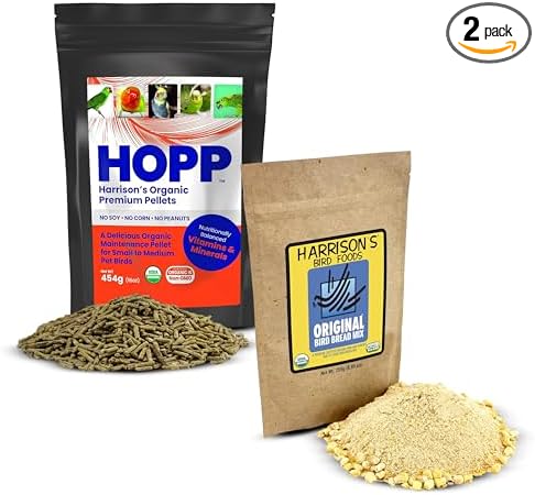 Harrison's Bird Foods Bird Bread Mix, Certified Organic, Non-GMO 255g & HOPP Organic Premium Pellets Balanced, Cold-Pressed, Low Fat, Vet-Developed Organic Nutrition for Small to Medium Pet Birds 1LB