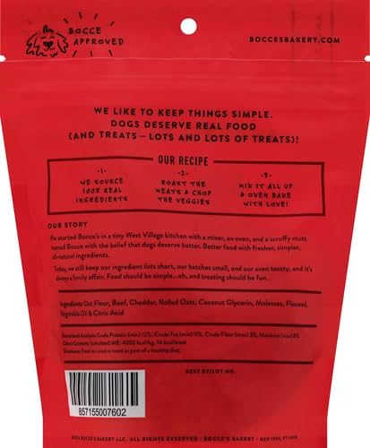 Bocce's Bakery Oven Baked Say Moo Treats for Dogs, Wheat-Free Everyday Dog Treats, Made with Real Ingredients, Baked in The USA, Natural Soft & Chewy Cookies, Beef & Cheddar Recipe, 6 oz (Pack of 2)
