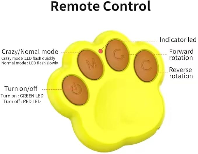 Interactive Pet Ball Toy with Remote Paw Controller, Yellow, Electronic Dog/Cat Entertainment, Self-Rolling, USB Rechargeable, LED Light-Up Pet Toy for Dogs & Puppies.
