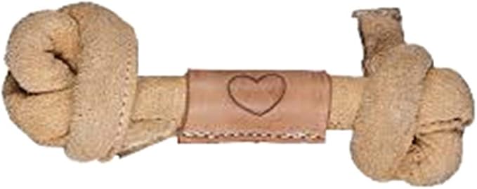 HuggleHounds Huggle-Hide Knotted Bone - Leather Dog Toys for Aggressive Chewers, Interactive for Small or Large Breeds, Tough & Durable - Leather Bone, Small