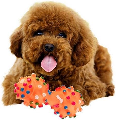 Soft Small Rubber Bone Pet Dog Puppy Cat Toys–Pet Chew Toy Squeaky Colorful Dot Toy for Puppy Games