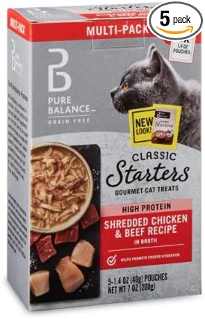 Pure Balance Classic Starters Gourmet Cat Treats, Shredded Chicken & Beef in Broth, 1.4 oz, 5 Pack
