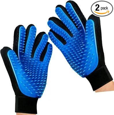 Pet Grooming Gloves for Dogs & Cats (2 Pack) – Deshedding Hair Remover Mitts with Soft Silicone Massage Bristles – Dual-Sided Grooming & Bathing Gloves for Long & Short Hair Pets –