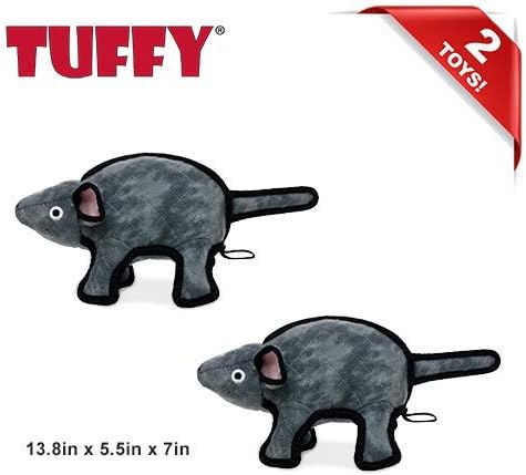 TUFFY - World's Tuffest Soft Dog Toy -Barnyard- Multiple Layers. Made Durable, Strong & Tough. Interactive Play (Tug, Toss & Fetch). Machine Washable & Floats. (Gray Mouse, Large 2 Pack)