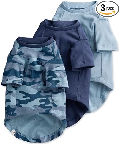 Pet Passion Toby II - The Perfect Tee, 3 Pack Short Sleeve Pet T-Shirt 100% Organic Cotton Tees Clothes for Small, Medium, Large Dogs, Navy Camo, X-Large (55-80 lbs)