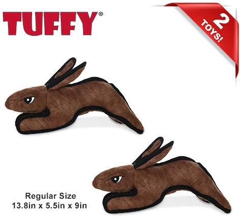 TUFFY - World's Tuffest Soft Dog Toy -Barnyard- Multiple Layers. Made Durable, Strong & Tough. Interactive Play (Tug, Toss & Fetch). Machine Washable & Floats. (Brown Rabbit, Large 2 Pack)