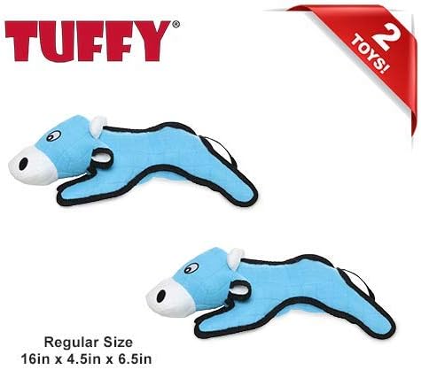 TUFFY - World's Tuffest Soft Dog Toy -Barnyard- Multiple Layers. Made Durable, Strong & Tough. Interactive Play (Tug, Toss & Fetch). Machine Washable & Floats. (Cow, Large 2 Pack)