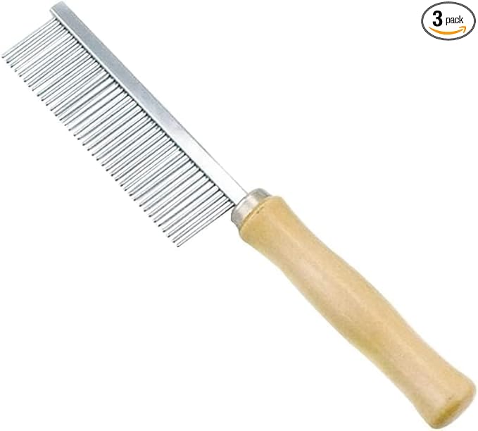 Dreamxue Pet Grooming Comb for Long Haired Cats & Dogs - Stainless Steel Pin Teeth Wooden Handle Fur Hair Brush - Removes & Prevents Matted Fur