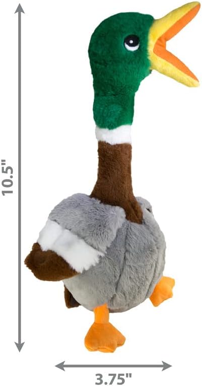 KONG Shakers Honkers Duck - Long Plush Toy with Low Tone Squeaker (Small)