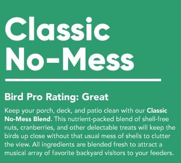 Bird Pro Classic No-Mess Wild Bird Seed – Premium Shell-Free Blend with Nuts, Sunflower Chips & Cranberries – Clean Feeding for Backyard Birds (18 Pounds)
