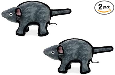TUFFY - World's Tuffest Soft Dog Toy -Barnyard- Multiple Layers. Made Durable, Strong & Tough. Interactive Play (Tug, Toss & Fetch). Machine Washable & Floats. (Gray Mouse, Large 2 Pack)