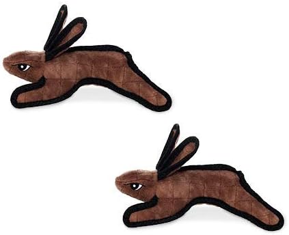 TUFFY - World's Tuffest Soft Dog Toy -Barnyard- Multiple Layers. Made Durable, Strong & Tough. Interactive Play (Tug, Toss & Fetch). Machine Washable & Floats. (Brown Rabbit, Jr 2 Pack)