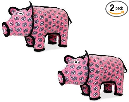 TUFFY - World's Tuffest Soft Dog Toy -Barnyard- Multiple Layers. Made Durable, Strong & Tough. Interactive Play (Tug, Toss & Fetch). Machine Washable & Floats. (Pig, Large 2 Pack)