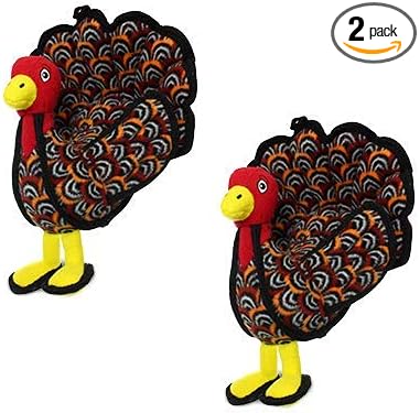 TUFFY - World's Tuffest Soft Dog Toy -Barnyard- Multiple Layers. Made Durable, Strong & Tough. Interactive Play (Tug, Toss & Fetch). Machine Washable & Floats. (Turkey, Large 2 Pack)