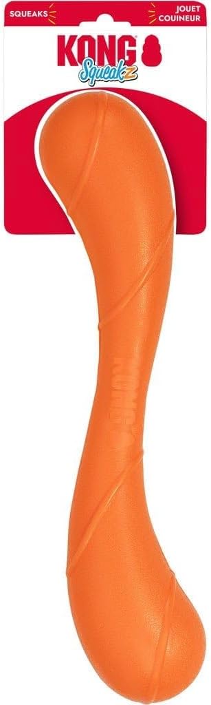 KONG Squeakz Dog Toy – Durable Rubber Fetch & Chew Toy with Squeakers, Interactive Enrichment Toy for Active Dogs (Stick, Large)