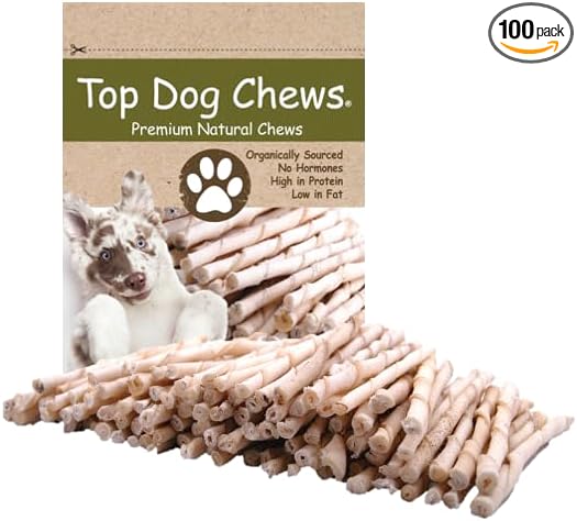 Top Dog Chews - All Natural Rawhide Dog Twists (100 Pack), Natural Chew Sticks for Healthy Teeth and Happy Dogs, Delicious Dog Treats for Canine Dental Care