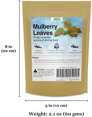 JOR Dried Shrimp Mulberry Leaves, 2 oz. Water Conditioner Leaf as Natural Food Source, Promotes Biofilm Growth & Induce Breeding in Aquatic Pets, Strengthen Exoskeleton & Reduces pH Levels