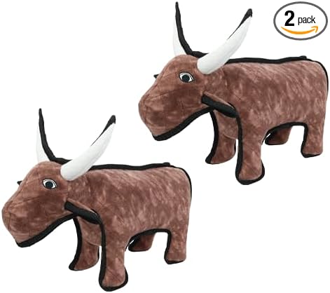 TUFFY - World's Tuffest Soft Dog Toy -Barnyard- Multiple Layers. Made Durable, Strong & Tough. Interactive Play (Tug, Toss & Fetch). Machine Washable & Floats. (Bull, Medium 2 Pack)