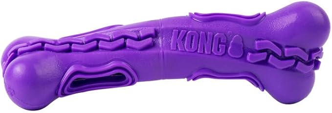 KONG Squeezz Flex Bone – Flexible Treat & Chew Holder for Dogs – Interactive Dog Toy for Fetch, Floating, & Travel – Holds Treats, Chews, & Bully Sticks (for Medium Sized Breeds)