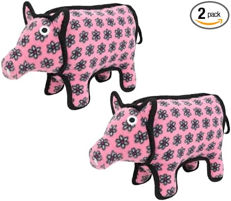 TUFFY - World's Tuffest Soft Dog Toy -Barnyard- Multiple Layers. Made Durable, Strong & Tough. Interactive Play (Tug, Toss & Fetch). Machine Washable & Floats. (Pig, Medium 2 Pack)