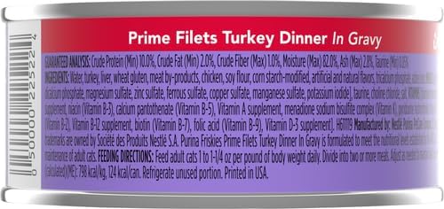 Friskies Purina Prime Filets Turkey Dinner in Wet Cat Food Gravy - 5.5 oz. Cans (Pack of 48)