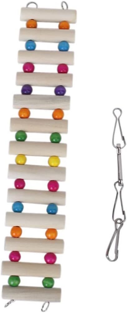 Mikikit 30cm Wooden PET Bridge Ladder Swing Toy for Parrots Birds and Small Animals Sturdy Climbing Accessory with Hooks for Animal Habitat