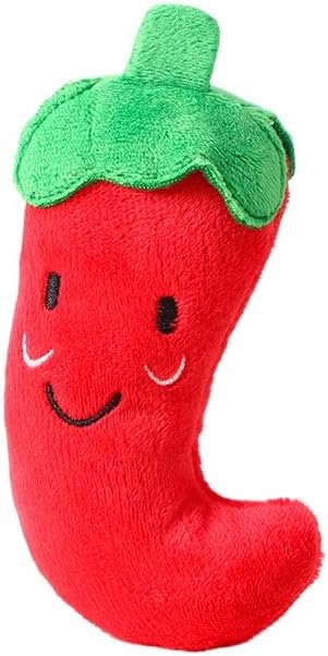 Plush Vegetable Pet Toy with Squeaker, Interactive Chew Toy for Cats and Dogs, Durable and Soft for Comfort, Training, and Boredom Relief (Chili)