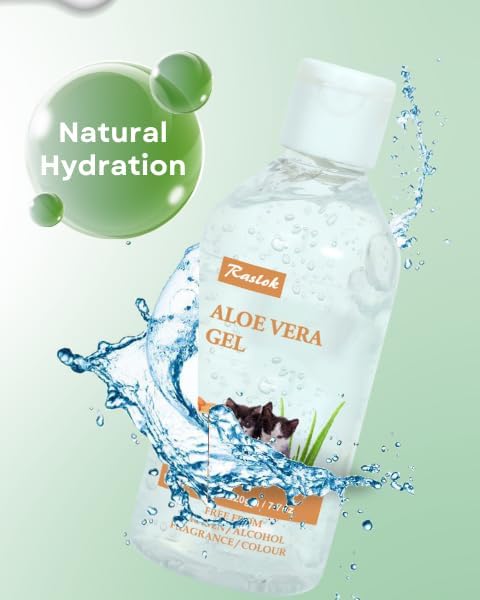 Raslok Aloe Vera Gel for Cats (Feline) 99% Natural, Hydrating Skin & Coat Care – Free from Paraben, Alcohol, Fragrance & Color – 220gm (7.7oz)
