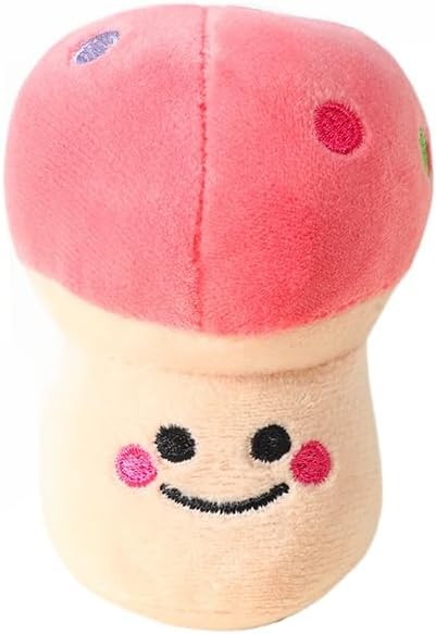 Plush Vegetable Pet Toy with Squeaker, Interactive Chew Toy for Cats and Dogs, Durable and Soft for Comfort, Training, and Boredom Relief (Mushroom [Powder])