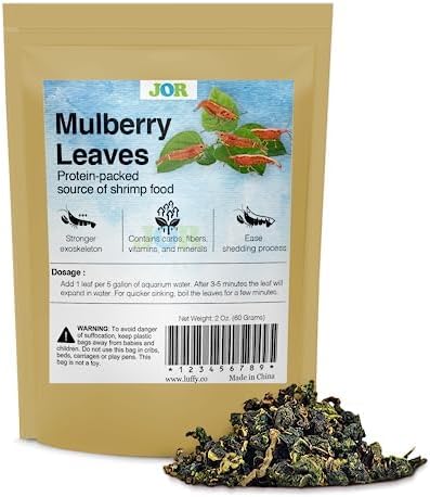 JOR Dried Shrimp Mulberry Leaves, 2 oz. Water Conditioner Leaf as Natural Food Source, Promotes Biofilm Growth & Induce Breeding in Aquatic Pets, Strengthen Exoskeleton & Reduces pH Levels