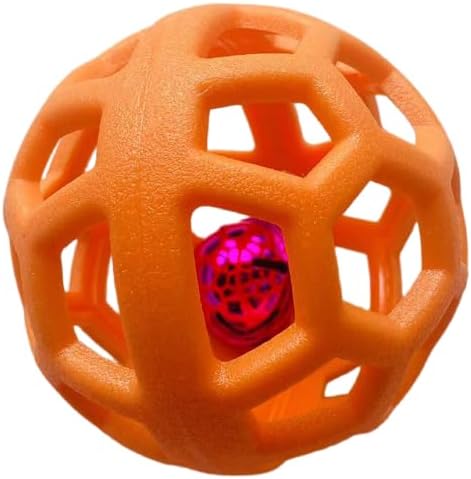 2-Piece Hollow Ball, Puppy Toy, Cat Toy Ball, TPR Plastic Rubber Ball, Christmas Bell, Pet Toy Ball(Bell in Orange Ball,9cm)