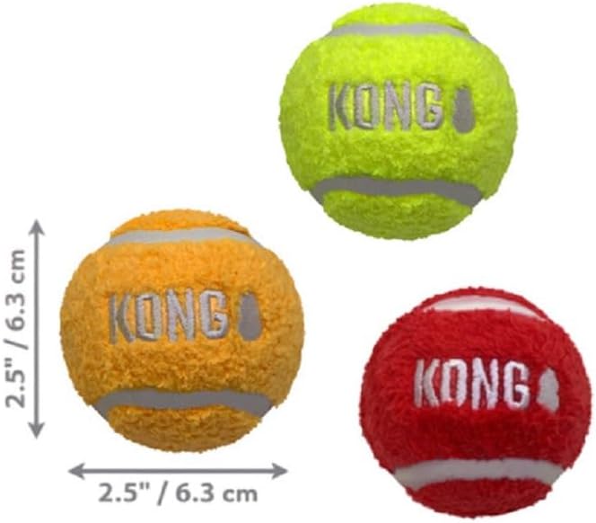 KONG Sport Softies Sherpa Fleece Covered Tennis Balls No Squeaker Quiet Dog Toy (Medium)