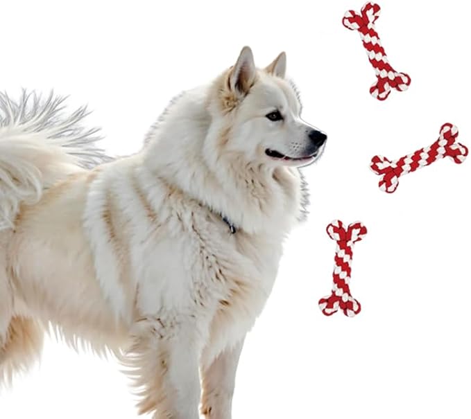 3-Piece Set Dog Rope Toys Set with Bone-Shaped Chew Toy, Durable Cotton Rope Toys for Teething, Training, and Interactive Play for Small to Medium Dogs (Red & White) (3 Pieces)
