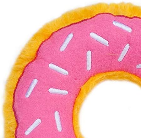 ZippyPaws Donutz - No Stuffing Dog Toys to Keep Them Busy, for Small and Medium Dogs, Squeaky Pet Toy for Boredom, Unstuffed Chew Toy, Soft Plush Puppy Products, Funny Food Toy - Strawberry Donut