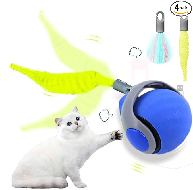 2025 Interactive Cat Toys Ball, Automatic Rolling Adult Cat Toy, Smart Moving Dog Toys for Bored Indoor Outdoor - Motion Activated Cat Toy Power Ball 2.0 Cat Toy (Blue)
