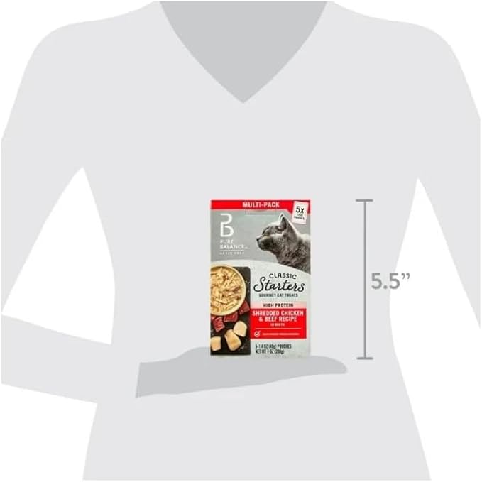 Pure~Balance Classic Starters Gourmet Cat Treats, Shredded Chicken & Beef in Broth, High Protein, Soft Treats ~ 5 Pouches of 1.4 Oz Inside, Wet Cat...