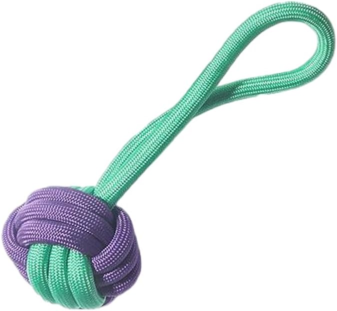 Durable Polypropylene Woven Dog Chew Toy, Dual-Color Single-Ear Rope Ball for Teeth Cleaning, Teething & Interactive Play for Small and Medium Dogs (Purple-Green‌)