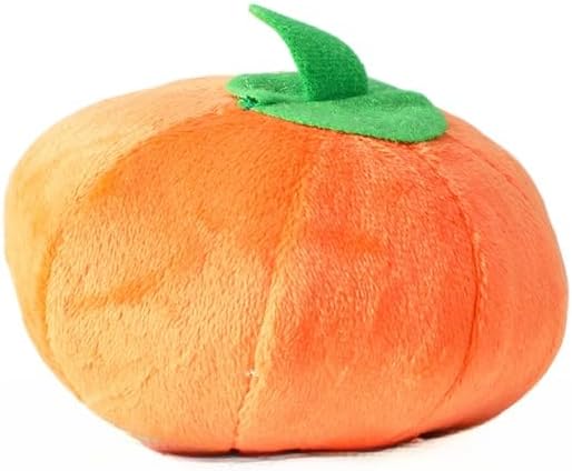 Plush Vegetable Pet Toy with Squeaker, Interactive Chew Toy for Cats and Dogs, Durable and Soft for Comfort, Training, and Boredom Relief (Pumpkin)
