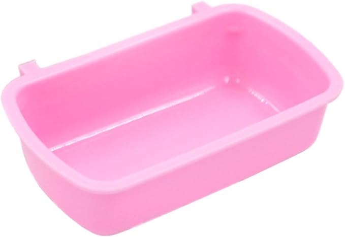 Small Pet Feeding Dish for Case Food Bowl with Hooks Cup Bird Cage Water Bowl for Birds Hamster Puppy Rabbi Pink Plastic