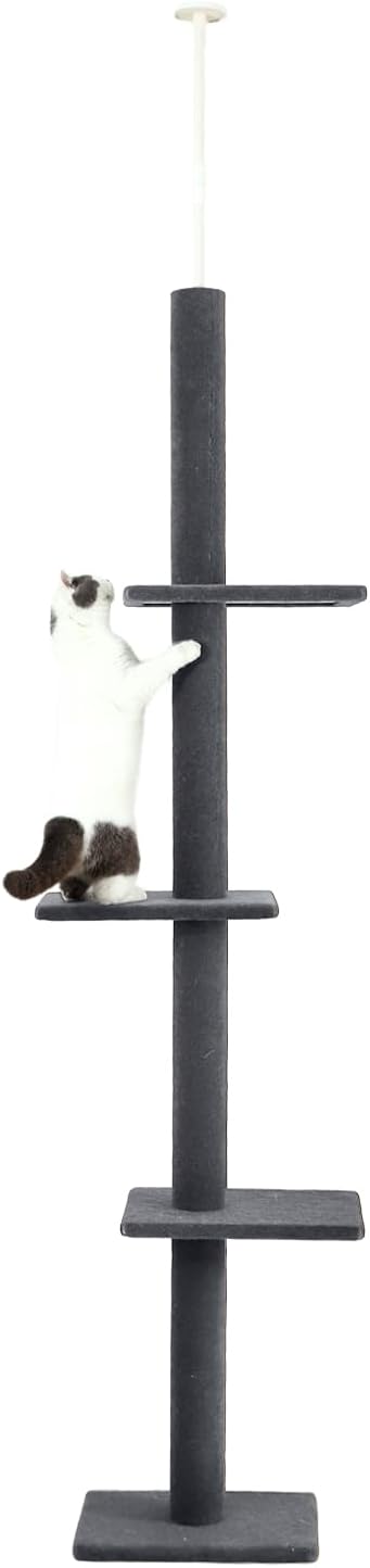 Cat Craft Cat Tree Floor to Ceiling 95-108" Tall Cat Tree Carpet Cat Tower Kitten Tree Sisal Scratching Post and Mat Cat Pole for Indoor Cats, Charcoal, 4-Tier