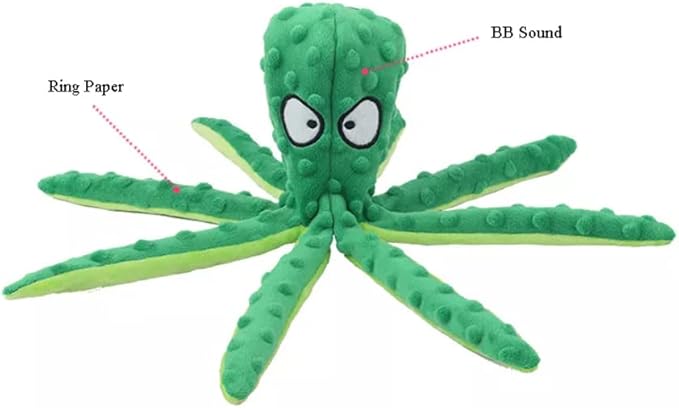 Laytek Squeaky Octopus Dog Toys for Large Dogs, No Stuffing Crinkle Paper Plush Dog Toys for Puppy Teething, Durable Interactive Dog Toys for Small Medium Dogs (Green)