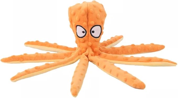 Laytek Squeaky Octopus Dog Toys for Large Dogs, No Stuffing Crinkle Paper Plush Dog Toys for Puppy Teething, Durable Interactive Dog Toys for Small Medium Dogs (Orange)