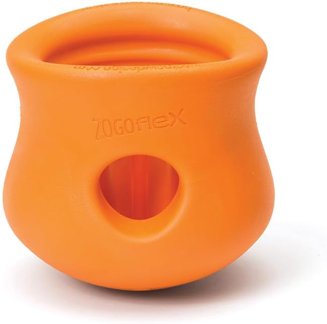 West Paw Zogoflex Toppl Treat Dispensing Dog Toy Puzzle – Interactive Chew Toys for Dogs – Dog Toy for Moderate Chewers, Fetch, Catch – Holds Kibble, Treats, Small 3", Tangerine