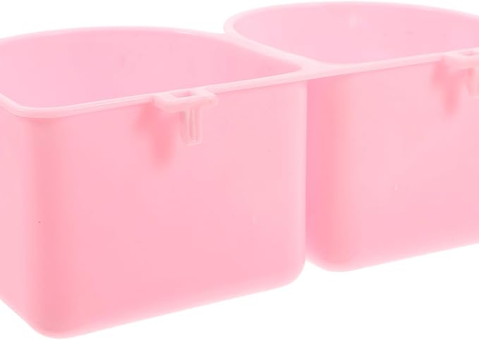 HOMSFOU Pet Hanging Feeding Bowl with Hooks, Pink Plastic Small Animal Feeder for Cats, Dogs, Rabbits and Birds, Cage Mounted Water and Food Dish for Travel and Home Use