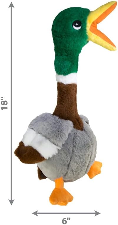 KONG Shakers Honkers Duck - Long Plush Toy with Low Tone Squeaker (Large)