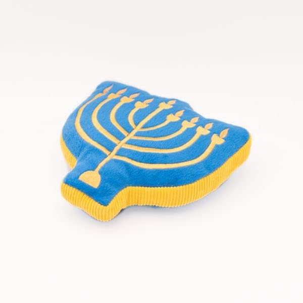 ZippyPaws Hanukkah Squeakie Pattiez Dog Toy, Menorah - Interactive Plush Squeaky Toy for Small & Medium Dogs & Puppies, Stuffed Jewish Holiday Dog Toy Gifts