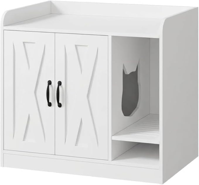 Cat Litter Box Enclosure, Hidden Litter Box Cabinet Furniture with Divider, Indoor Cats House, Wooden Cat Washroom Storage Cabinet Bench, Side End Table Nightstand, 33.07" l × 23.62" w × 23.92" h