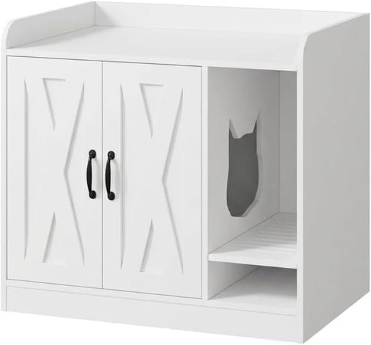 Cat Litter Box Enclosure, Hidden Litter Box Cabinet Furniture with Divider, Indoor Cats House, Wooden Cat Washroom Storage Cabinet Bench, Side End Table Nightstand, 33.07" l × 23.62" w × 23.92" h